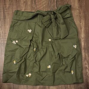 J. Crew Green A-Line Skirt with Floral Embroidery